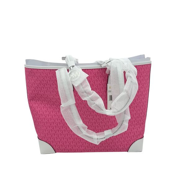 RETAIL $498 Michael Kors Pink Eva Large Signature Logo Stripe Tote Bag*NWT - Picture 6 of 13